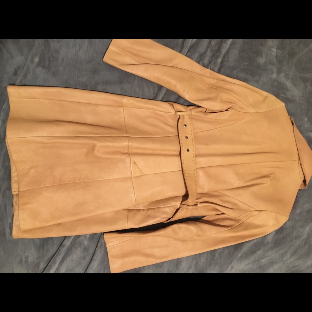 Mid length leather coat